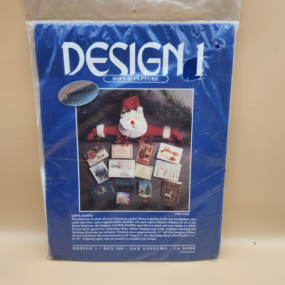 Design 1 VTG Soft Sculpture Love Santa Christmas Greeting Card Holder NOS 1988